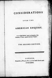 Cover of: Considerations upon the American enquiry