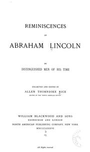 Cover of: Reminiscences of Abraham Lincoln by Allen Thorndike Rice