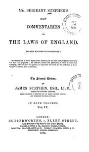 Cover of: Mr. Serjeant Stephen's New commentaries on the laws of England. by Henry John Stephen