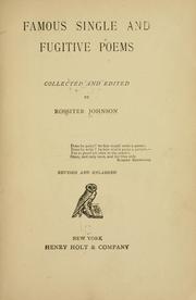 Cover of: Famous single and fugitive poems by Rossiter Johnson