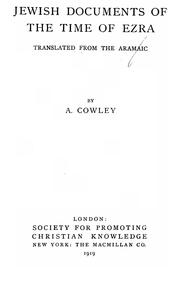 Cover of: Jewish documents of the time of Ezra by Arthur Ernest Cowley