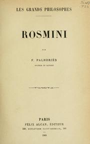 Cover of: Rosmini by F. Palhoriès