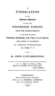 Cover of: A vindication of the literary character of the late Professor Porson by Thomas Turton
