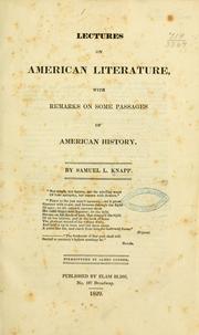Cover of: Lectures on American literature: with remarks on some passages of American history.