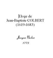 Cover of: Eloge de Jean-Baptiste Colbert by Jacques Necker