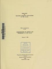 Cover of: Directory of selected scientific institutions in the U.S.S.R.: With an introd. to the administration of science and technology in the U.S.S.R.