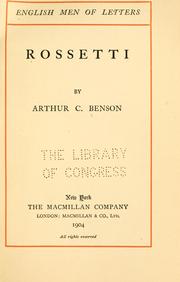 Cover of: Rossetti.