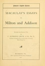 Cover of: Macaulay's essays on Milton and Addison by Thomas Babington Macaulay