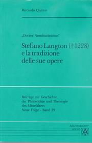 Cover of: Stefano Langton (1228) e la tradizione delle sue opere by Riccardo Quinto