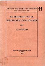 Cover of: betekenis van de Nederlandse familienamen