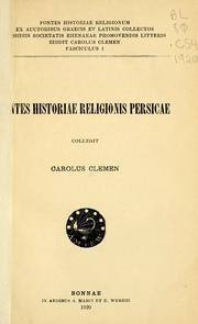 Cover of: Fontes historiae religionis persicae collegit Carolus Clemen.