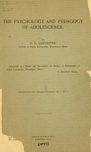 The psychology and pedagogy of adolescence by Ellsworth Gage Lancaster