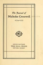 Cover of: The journal of Nicholas Cresswell, 1774-1777.