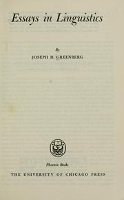 Essays in linguistics by Greenberg, Joseph Harold