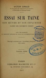 Cover of: Essai sur Taine: son œuvre et son influence, d'après des documents inédits, avec des extraits de quarante articles de Taine non recueillis dans ses œuvres.