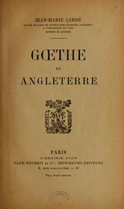 Cover of: Goethe en Angleterre