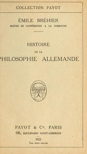 Cover of: Histoire de la philosophie allemande.