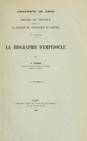 Cover of: La biographie d'Empédocle by Joseph Bidez