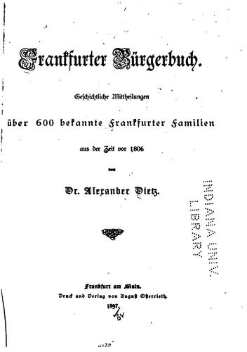Frankfurter Bürgerbuch by Alexander Dietz