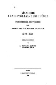 Cover of: Kölnische Konsistorial-Beschlüsse by Eduard Simons