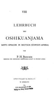 Cover of: Lehrbuch des Oshikuanjama: (Bantu-Sprache in Deutsch-Südwest-Afrika)