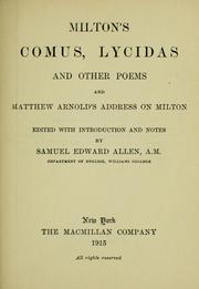 Cover of: Milton's Comus, Lycidas, and other poems, and Matthew Arnold's address on Milton by John Milton