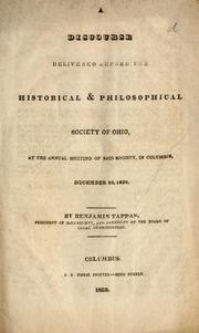 Cover of: A discourse delivered before the Historical and Philosophical Society of Ohio | Tappan, Benjamin