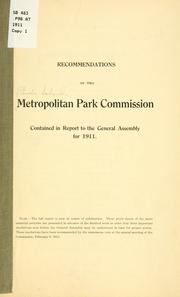 Cover of: Recommendations of the Metropolitan park commission, contained in report to the general assembly for 1911. by Rhode Island. Metropolitan park commission