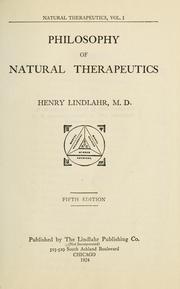 Cover of: Philosophy of natural therapeutics by Henry Lindlahr, Henry Lindlahr