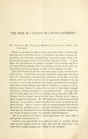 Cover of: "The work of a faculty of law in a university"