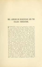 Cover of: Mrs. Jameson on Shakespeare and the Collier emendations by Henry Scadding
