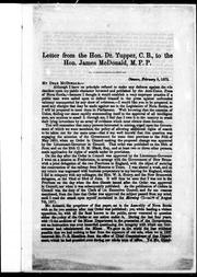 Cover of: Letter from the Hon. Dr. Tupper, C.B., to the Hon. James McDonald, M. P.P.