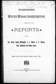 Cover of: Toronto water works investigation by Joseph E. McDougall