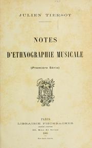 Cover of: Notes d'ethnographie musicale.