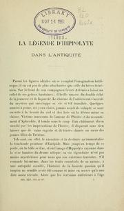 Cover of: La légende d'Hippolyte dans l'antiquité.