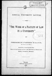 Cover of: "The work of a faculty of law in a university"