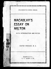 Cover of: Milton by Thomas Babington Macaulay