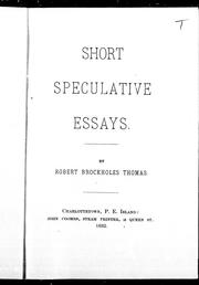 Front cover of Short speculative essays by Robert Brockholes Thomas