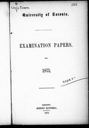 Cover of: Examination papers for 1875 by University of Toronto.