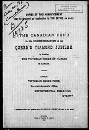 The Canadian fund for the commemoration of the Queen's Diamond Jubilee, by founding the Victorian Order of Nurses in Canada by Victorian Order of Nurses for Canada