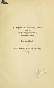 Cover of: Joseph Massie on the natural rate of interest, 1750.