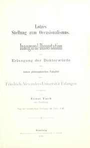 Cover of: Lotzes Stellung zum Occasionalismus.