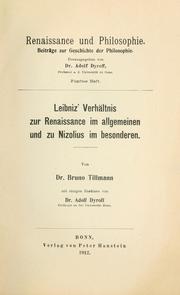 Leibniz' Verhältnis zur Renaissance in allgemeinen und zu Nizolius im besonderen by Bruno Tillmann