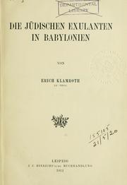 Cover of: Die jüdischen Exulanten in Babylonien by Erich Klamroth