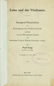 Cover of: Lotze und der Vitalismus.