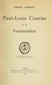 Cover of: Paul-Louis Courier et la restauration