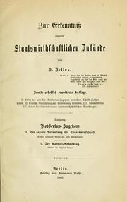 Cover of: Zur Erkenntniss unserer staatswirthschaftlichen Zustände. by J. Zeller