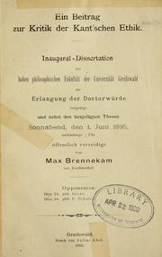 Cover of: Ein Beitrag zur Kritik der Kant'schen Ethik by Max Brennekam