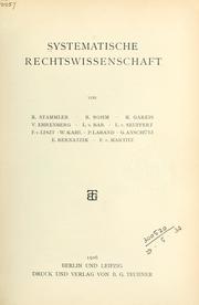 Cover of: Systematische Rechtwissenschaft