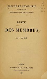 Cover of: Liste des membres: au 1er mai 1885